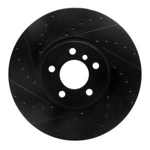 BMW X5 Brake Rotor (1) - Front Left - R1 Concepts - Drilled & Slotted - Black - `02-`06